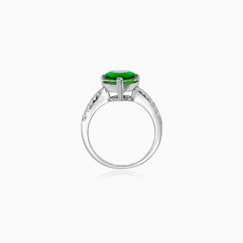 Sterling Silver Heart Emerald Ring