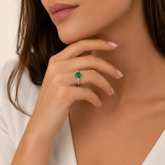 Sterling Silver Heart Emerald Ring