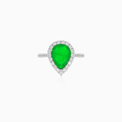 Sterling Silver Pear Cut Emerald Halo Ring