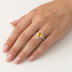 Sterling Silver Pear Citrine Halo Ring
