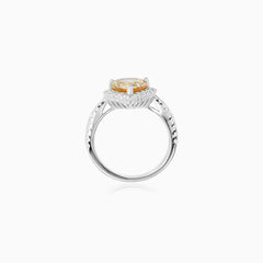 Sterling Silver Pear Citrine Halo Ring