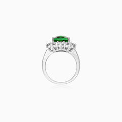Sterling Silver Oval Emerald Halo Ring