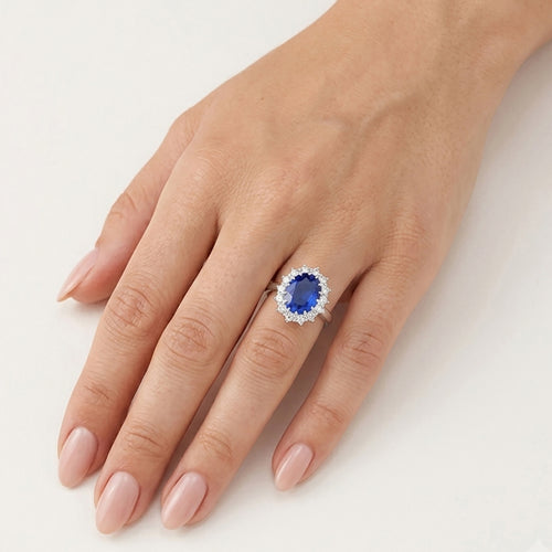Sterling Silver Sapphire Halo Ring