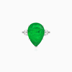 Sterling Silver Pear Emerald Ring