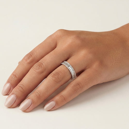 Sterling Silver Emerald Cut Pavé Ring