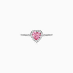 Sterling Silver Heart Cut Pink Quartz Ring