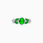 Sterling Silver Botanical Emerald Ring
