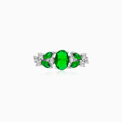 Sterling Silver Botanical Emerald Ring