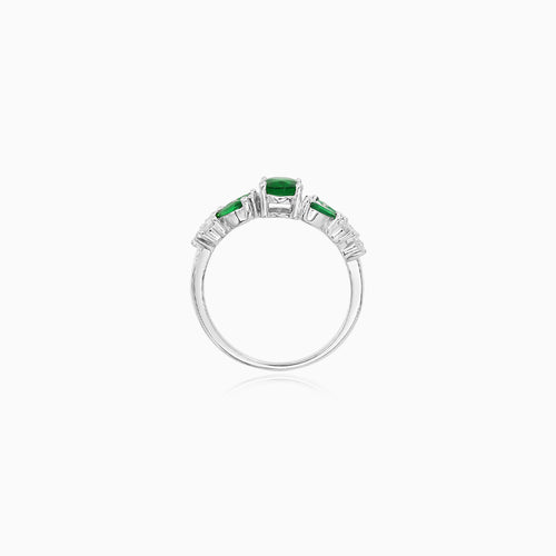 Sterling Silver Botanical Emerald Ring