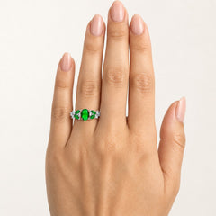Sterling Silver Botanical Emerald Ring