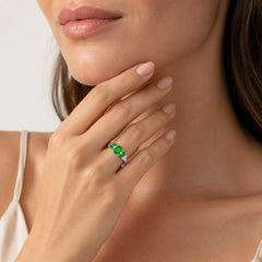 Sterling Silver Botanical Emerald Ring