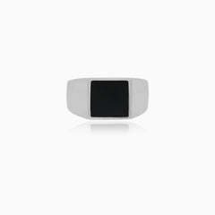 Silver Black Onyx Square Signet Ring