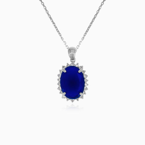Halo-Sterlingsilber-Anhänger mit ovale Saphir