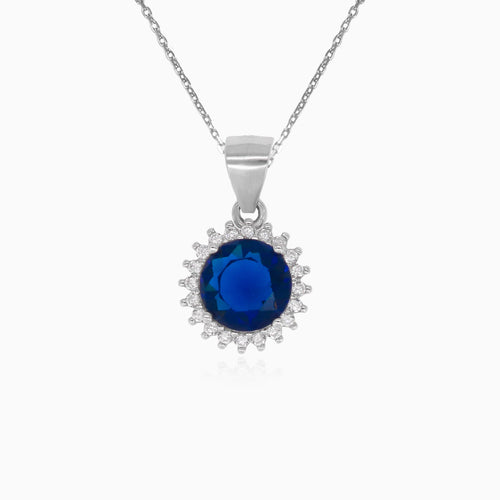 Sterlingsilber-Halo-Pendant mit Saphirzentrum