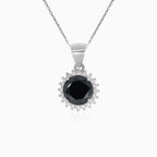 Sterlingsilber Halo Pendant mit Onyx Zentrum