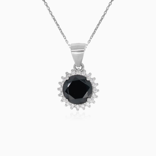Sterlingsilber Halo Pendant mit Onyx Zentrum