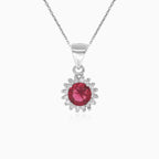 Sterlingsilber Halo Pendant mit Rubin Zentrum