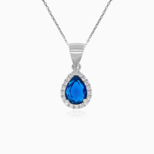 Anhänger aus Sterlingsilber mit tropfenförmigem Saphir und rundem Zirkonia