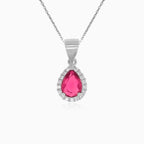 Anhänger aus Sterlingsilber mit tropfenförmigem Rubin und rundem Zirkonia
