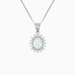 Colgante de halo en plata esterlina con ópalo blanco