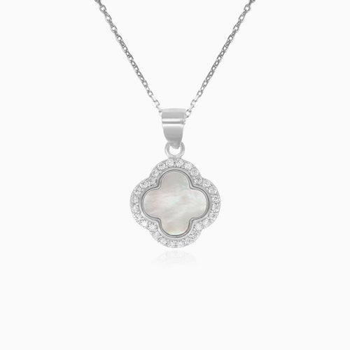 Halo sterling silver clover pearl pendant