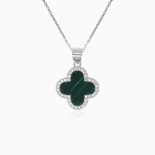 Sterling silver clover green agate pendant