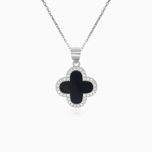 Pendentif trèfle en onyx et argent sterling