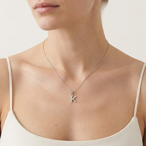 Sterling Silver Zircon Letter K Pendant