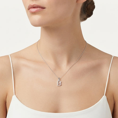 Sterling Silver Zirconia Letter B Pendant