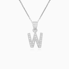 Sterling Silver Letter W Zircon Pendant