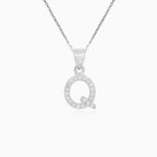 Sterling Silver Letter Q Zircon Pendant