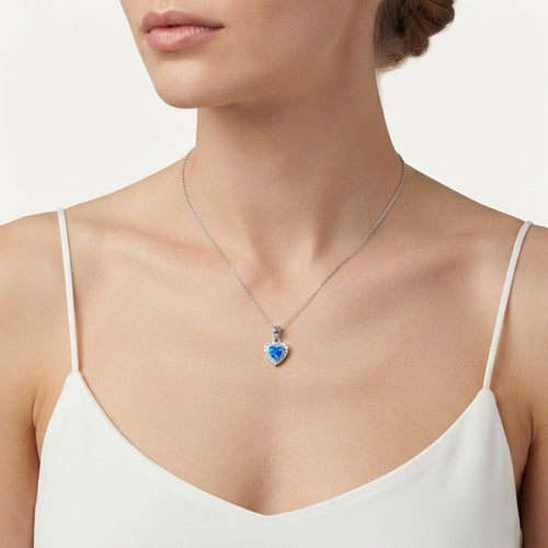 Sterling Silver Blue Opal Heart Pendant