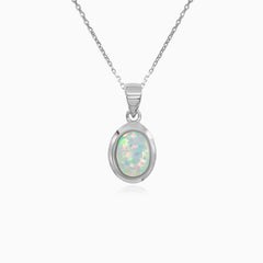 Sterling Silver Oval White Opal Pendant