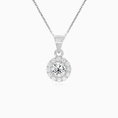 Sterling Silver Round Zirconia Halo Pendant