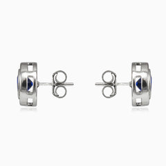 Silver stud earrings with blue stone