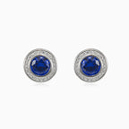 Silver stud earrings with blue stone