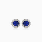 Pendientes de plata esterlina con zafiro y halo