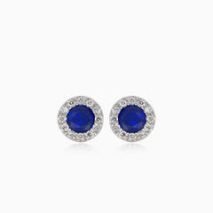 Pendientes de plata esterlina con zafiro y halo