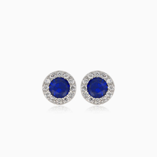 Pendientes de plata esterlina con zafiro y halo