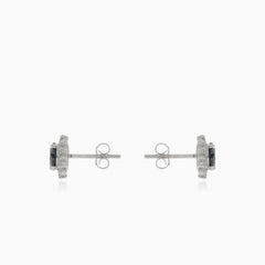 Silver stud earrings with round onyx