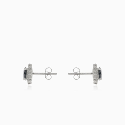 Silver stud earrings with round onyx