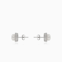 Silver stud earrings with pearl