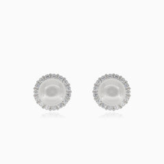 Silver stud earrings with pearl