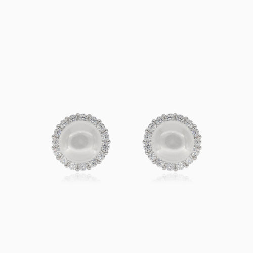 Silver stud earrings with pearl