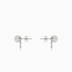 Pendientes de plata con perla y círculo con circonitas cúbicas