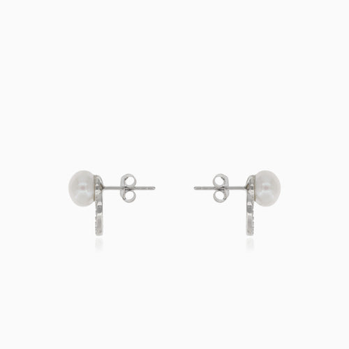 Pendientes de plata con perla y círculo con circonitas cúbicas