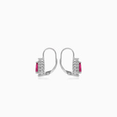 Halo-Tropfen-Schliff-Rubin-Ohrringe aus Sterlingsilber