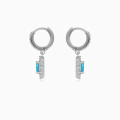 Halo-Silber-Hängerohrringe mit Blau-Topas