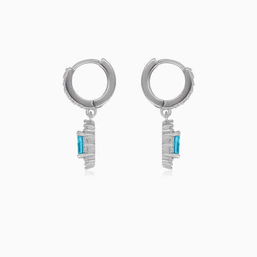 Halo-Silber-Hängerohrringe mit Blau-Topas
