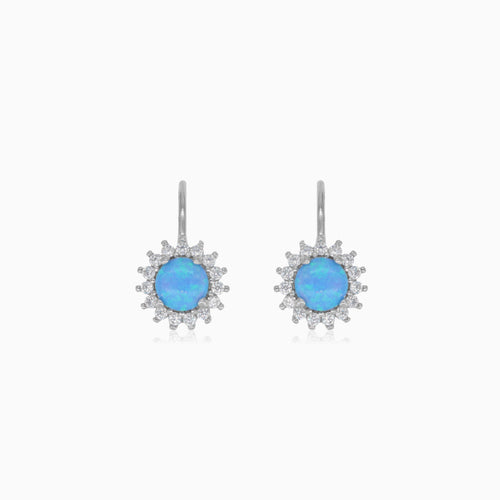 Sterlingsilber Halo Blaue Runde Opal Ohrringe